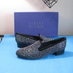 NIB Stuart Weitzman Slipbeads Black Suede Slip On Loafers 8M